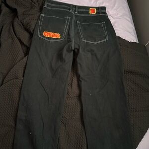 Black Baggy EMPYRE Jeans with Red/yellow Embroidery